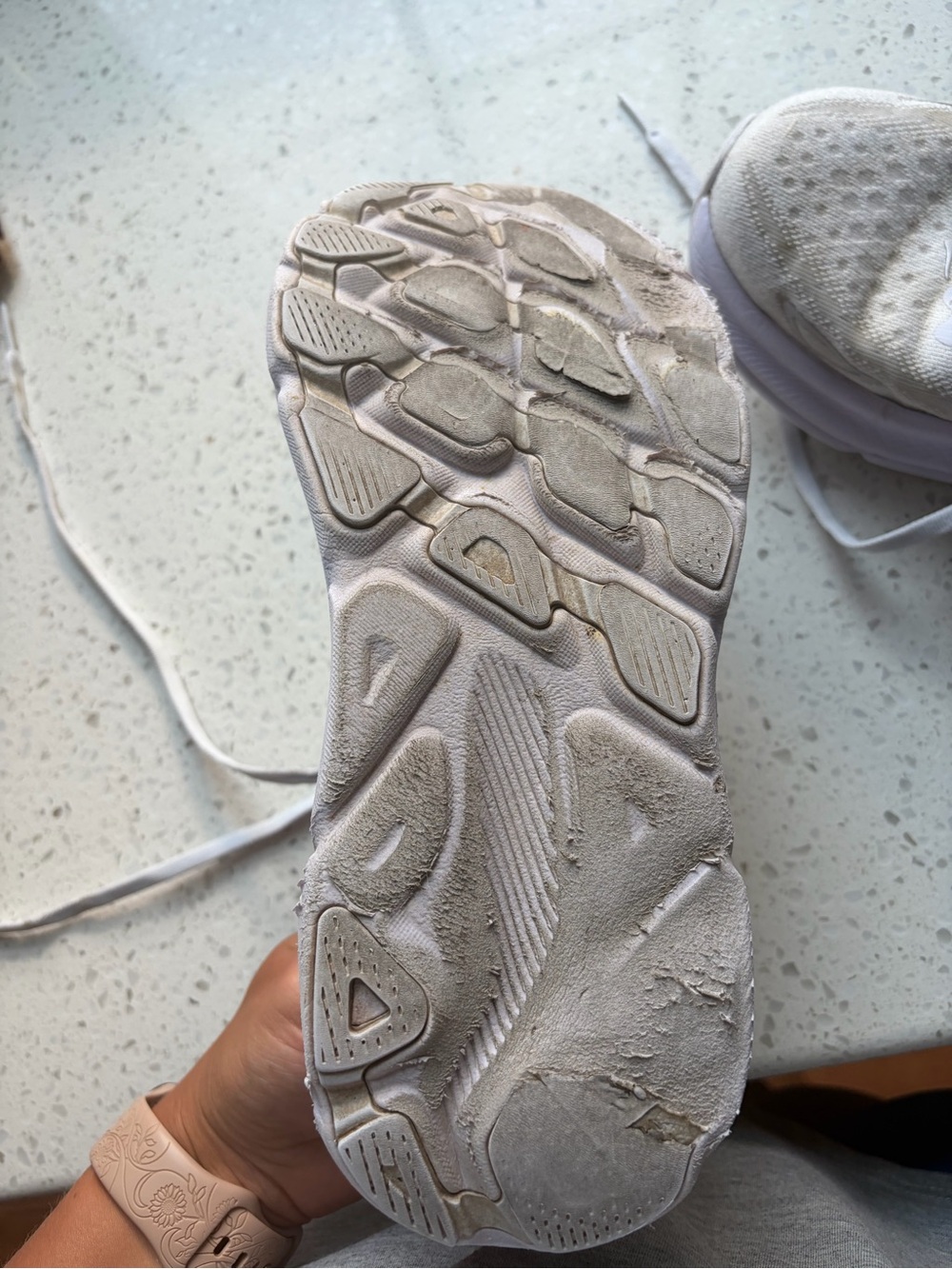 Hoka White and Light Gray Cushioned Running Sneakers - Picture 9 of 10